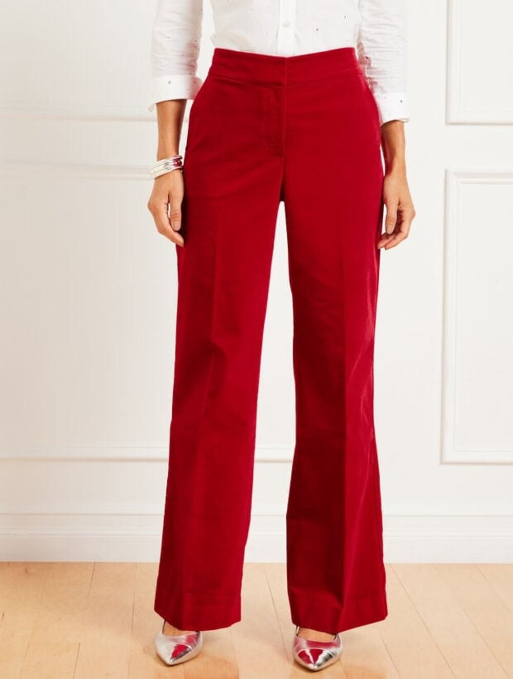 Talbots Women’s 10 Red Velveteen Wide Leg Dress Pants Holiday Christmas Party